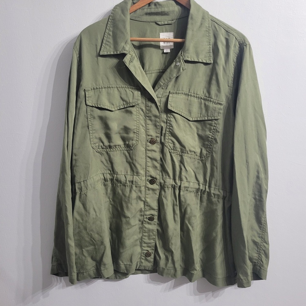 Gap Utility Military Jacket Women XL Olive Green Tencel Lyocell Drawstring